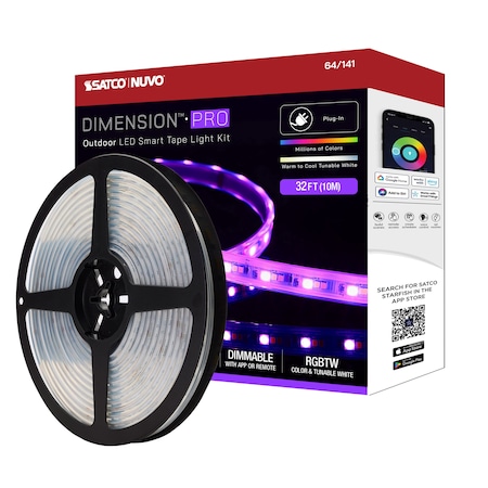 Dimension Pro Tape Light Strip 32 Ft. RGB + Tunable White - Plug - IP65 - Starfish IOT - RF Remote